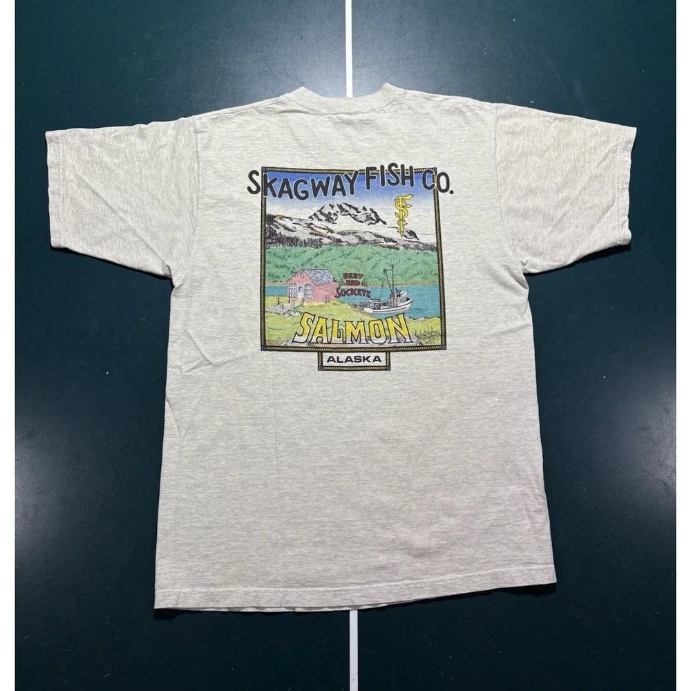 Vintage Skagway Fish Company Alaska T Shirt Men's Medium Salmon Fishing Graphic